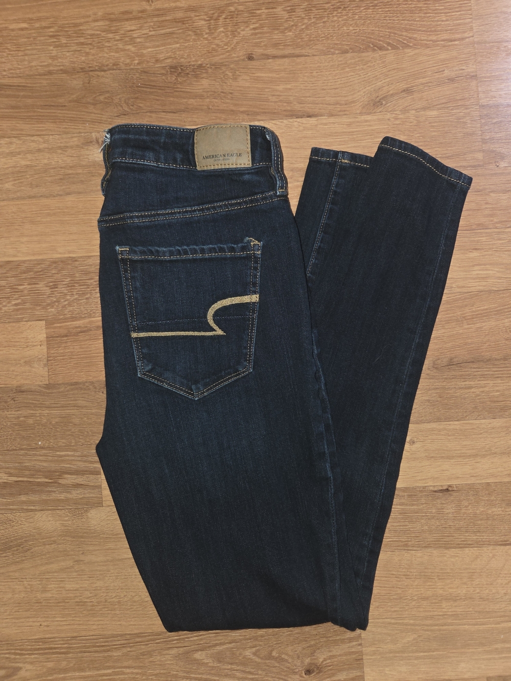 American Eagle Outfitters Indigo Skinny Jeans with Tan Stitching